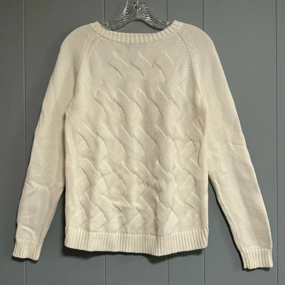Lands’ End Drifter Sweater Cream Ivory Crew Neck 100% Cotton Size Medium 10-12 - Picture 1 of 6
